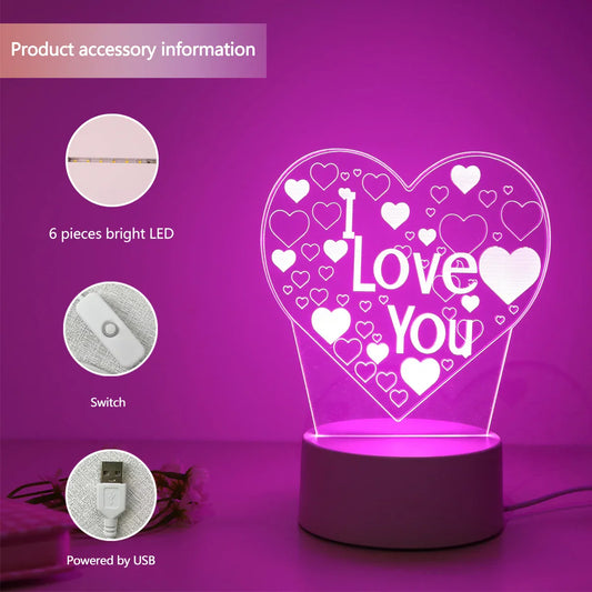 Pink Romantic Confession "I LOVE YOU" 3D Night Light – Gift Light for Lovers & Bedroom Decorate