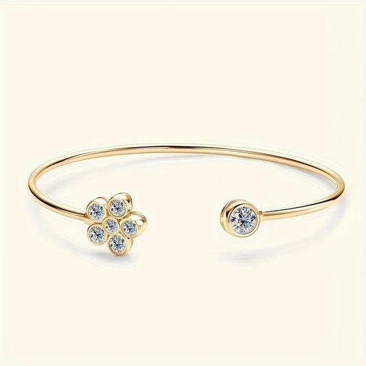 S925 Silver Moissanite Flower Bracelet – 1.1CT Gemstone Jewelry for Men & Women