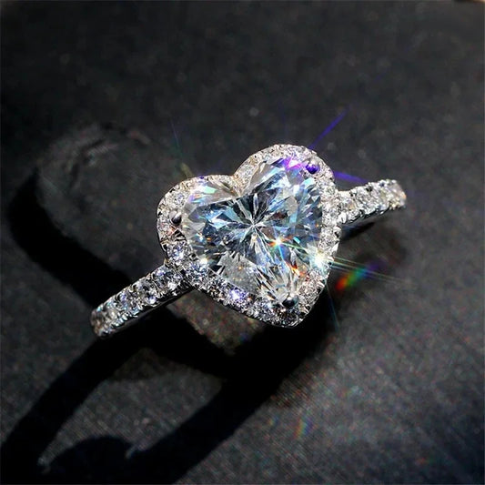 Luxury Silver Color Heart Ring for Women