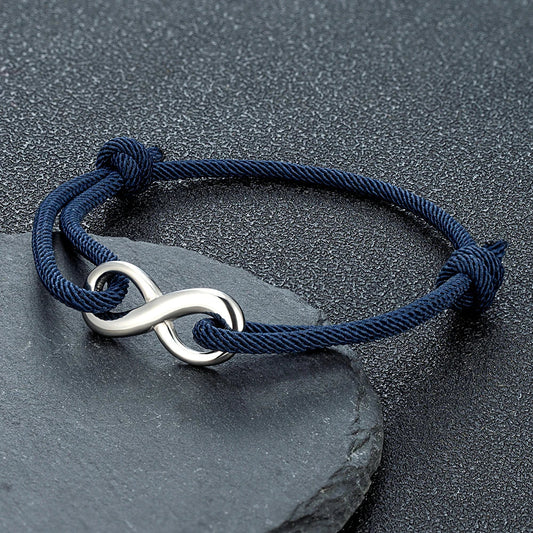 MKENDN Minimalist Infinity Bracelet – Stainless Steel Adjustable Rope Bracelet for Couples & Friends