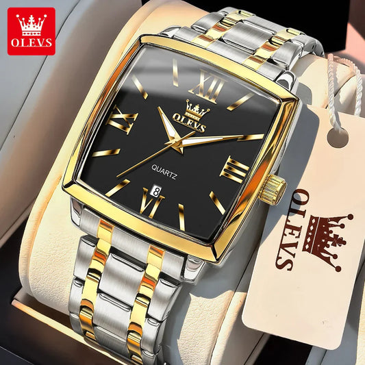OLEVS 2969 Men’s Square Quartz Watch – Waterproof, Luminous, with Automatic Date Display