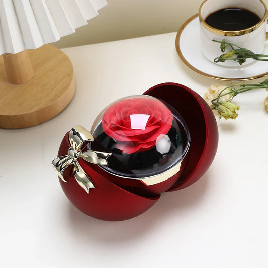 Round Bow Preserved Eternal Rose Gift Box – Jewelry Storage with Necklace or Ring Pendant for Valentine’s Day & Proposals