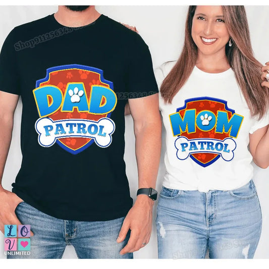 Cartoon Paw Patrol Dad & Mum Graphic T-Shirts – Matching Summer Outfits for Couples & Parents
