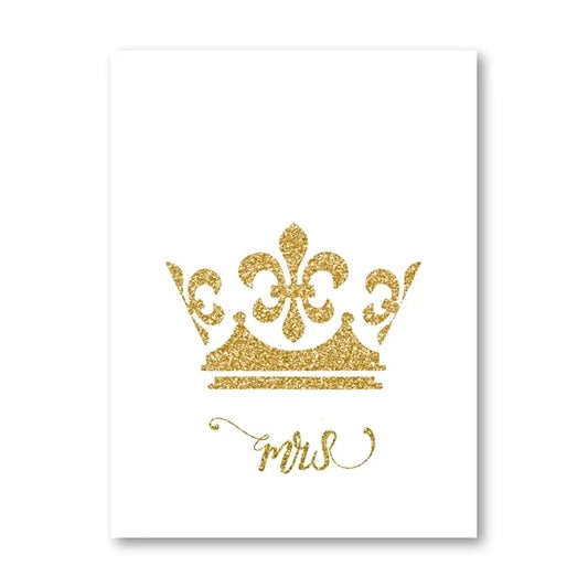 King and Queen Gold Crown Mr & Mrs Love Poster – Aesthetic Couple Canvas Wall Art