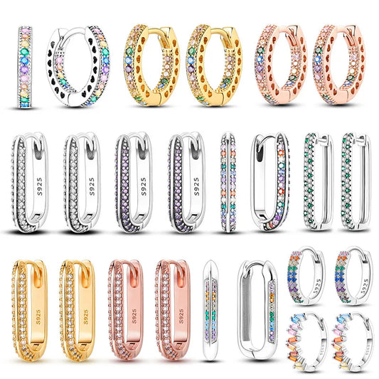 Original 925 Sterling Silver Colorful Hoop Earrings – Gold & Rose Gold for Women