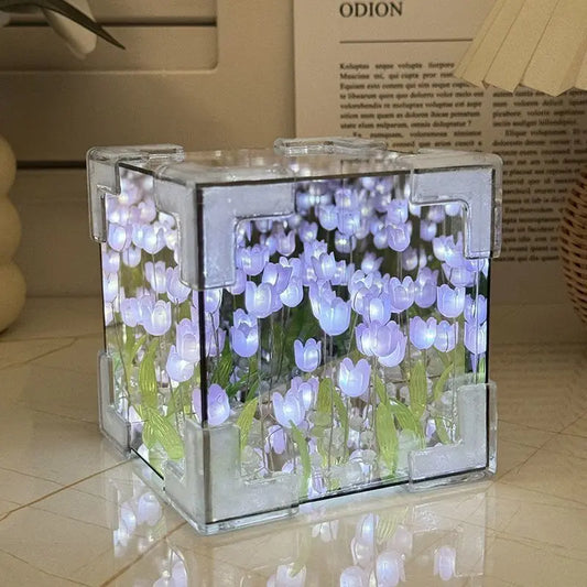 Handmade DIY Tulip Flower Cube Night Light – Full Material Kit for Room Décor & Couple Birthday Gift