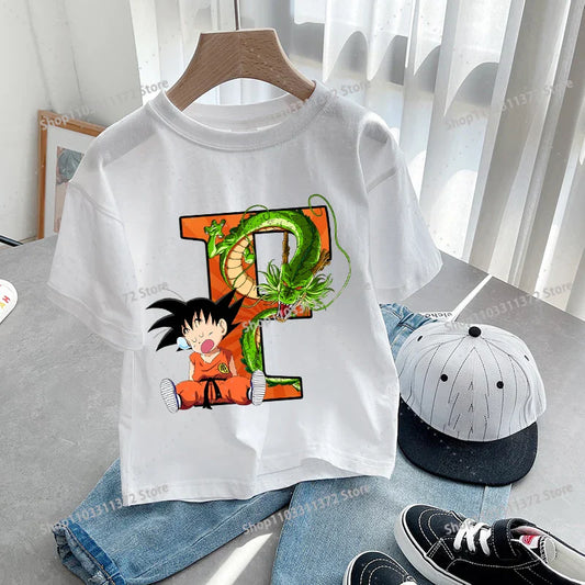 Dragon Ball Goku T-Shirt – A-Z Letter Print Cotton Tee for Boys & Toddlers