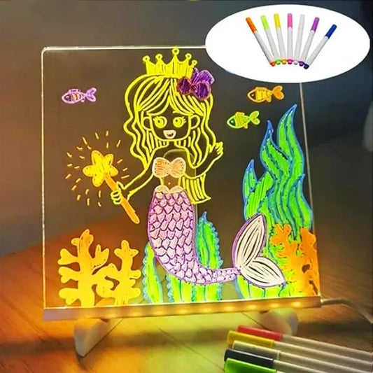 LED Note Board with Night Light – DIY Acrylic Message & Drawing Board for Kids with 7 Colorful Pens