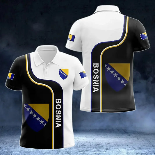 New Bosnian National Flag Graphic Polo Shirt – Men’s High-Quality National Day Top