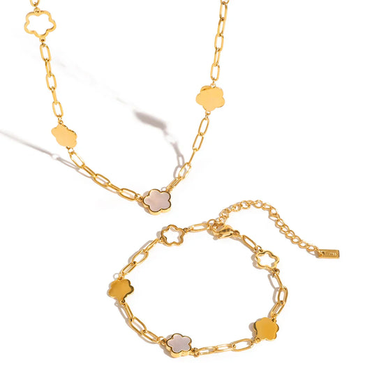 Youthway 18K Gold Plated Flower Bracelet & Necklace Set – Waterproof Classic Jewelry for Women