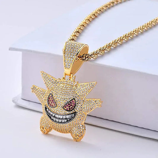 Anime Pokémon Diamond Pet Monster Pendant Necklace – Hip Hop Style Gift for Men & Women