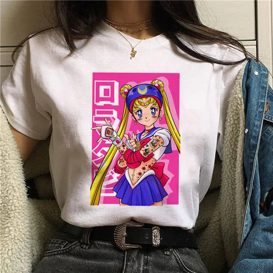 Sailor Moon Women’s T-Shirt – Personalized Print, Large-Size Short Sleeve Tee for Girls & Birthday Gifts