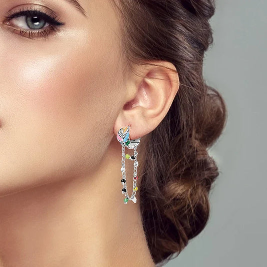Original 925 Sterling Silver Colored Feather Earrings – 2025 Zircon Hoop Studs for Women