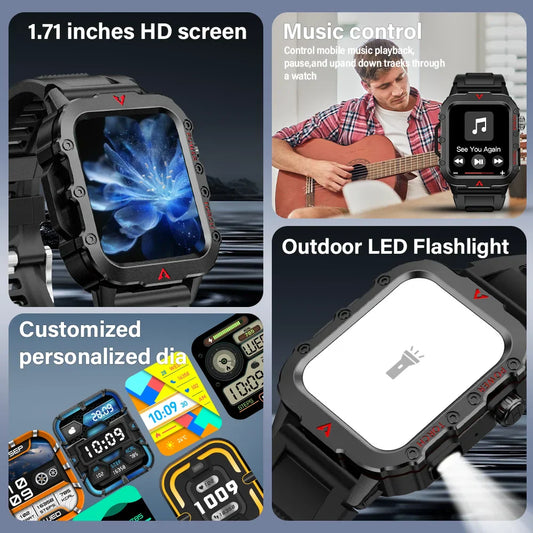 LAXASFIT Men's Sports Smart Watch – 1.71" Display, Bluetooth Calling, Blood Oxygen & LED Flashlight