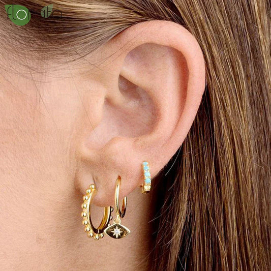925 Sterling Silver Needle Vintage Gold Hoop Earrings – Evil Eye Pendant Jewelry for Women
