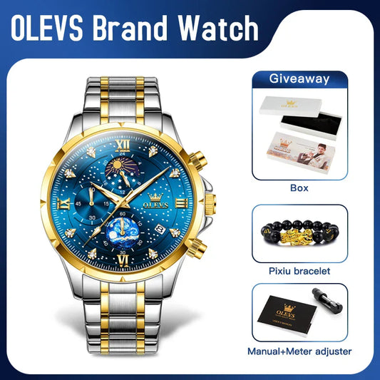OLEVS 9807 Men's Quartz Chronograph Watch – Multifunction Waterproof Timepiece with Luminous Display