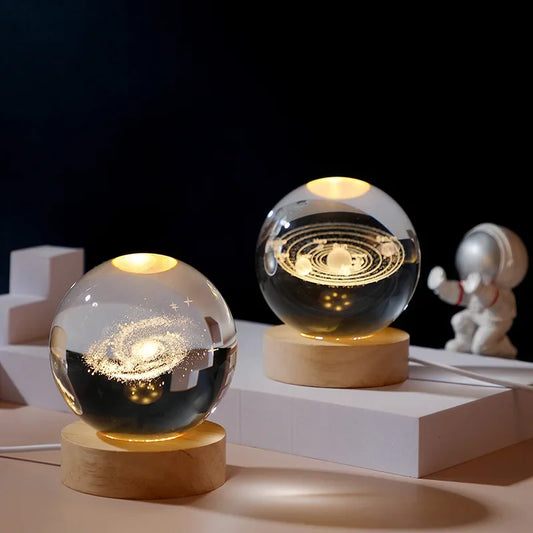 USB LED Galaxy Crystal Ball Lamp – 3D Planet & Moon Night Light for Home Decoration & Gift Festivals