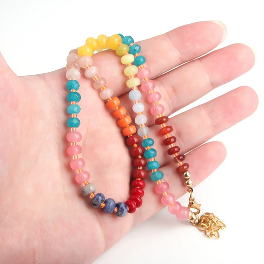 Colorful Rainbow Stone Beaded Choker – Summer Boho Beach Necklace for Women & Girls