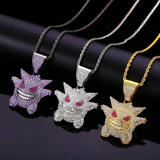 Anime Pokémon Diamond Pet Monster Pendant Necklace – Hip Hop Style Gift for Men & Women