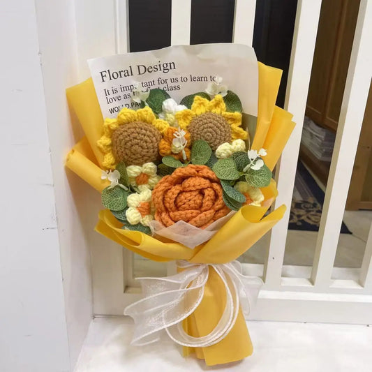 Finished Knitted Flowers Sunflowers Crochet Bouquet