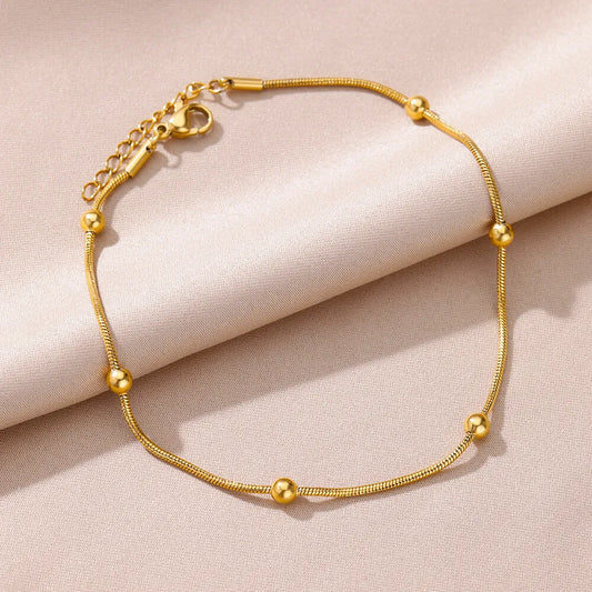 Vintage Anklets for Women – Stainless Steel Beaded Chain Leg Bracelets