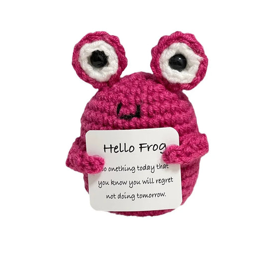 Funny Crochet Positive Energy Shark Doll with Card – Handmade Knitted Flower Bee Ornament