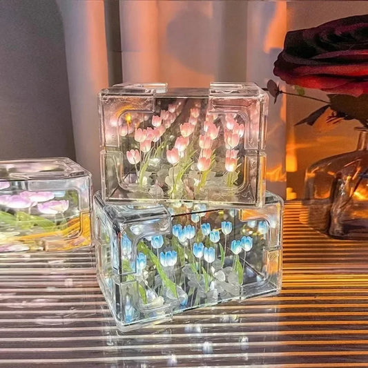 Creative DIY Tulip Flower Sea Cube Night Lamp – 3D Craft Kit Gift for Girlfriend or Couples